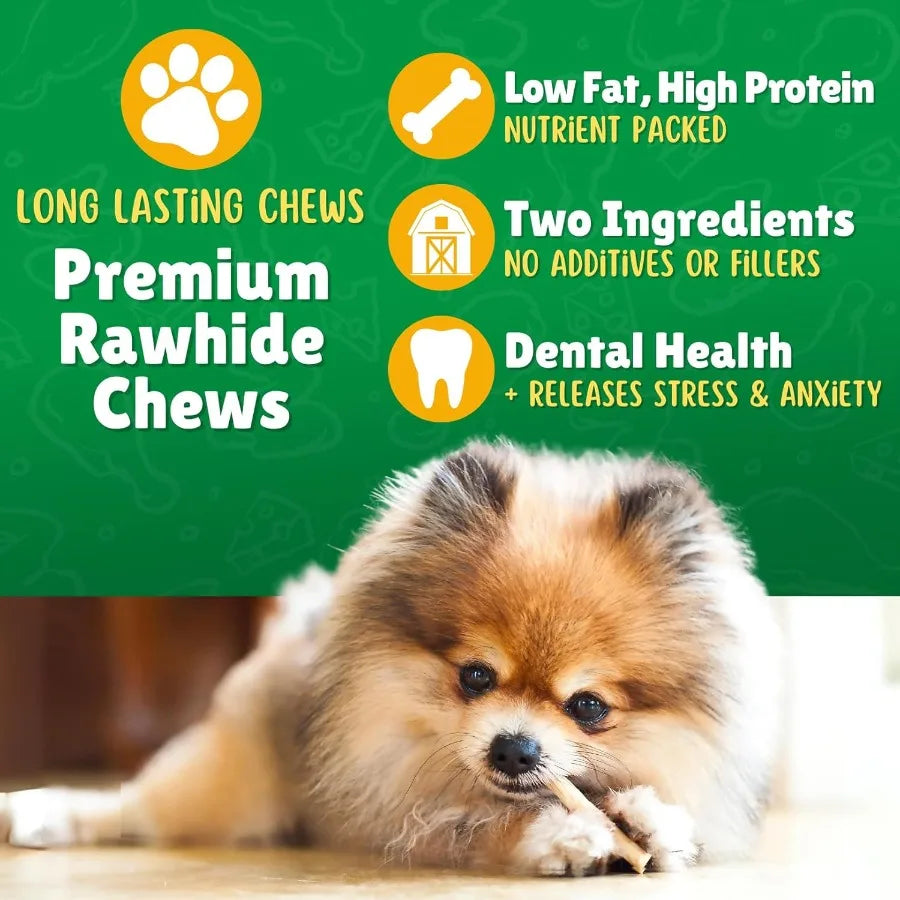 Chicken Wrapped Rawhide Dog Treats for Toy Dogs Under 25 lbs 40ct Natural Chicken and Beef Hide Twists Long Lasting Chews Ideal