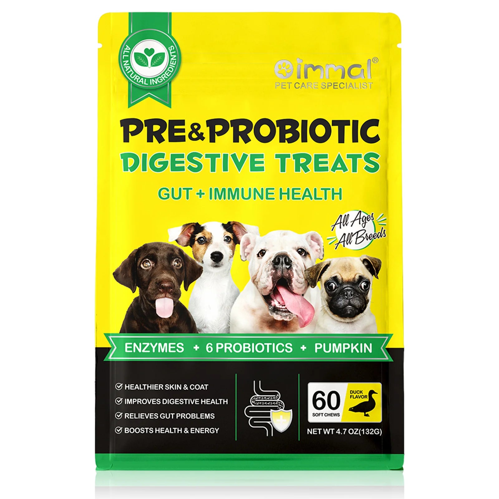 Pre Probiotics for Dogs Support Gut Health Itchy Skin Allergies Yeast Balance Immunity Probiotics and Digestive Enzymes 60 Chews
