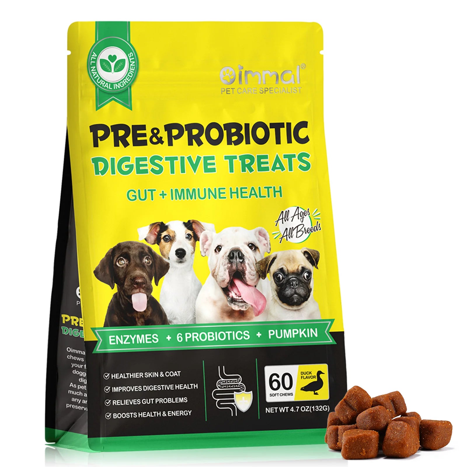Pre Probiotics for Dogs Support Gut Health Itchy Skin Allergies Yeast Balance Immunity Probiotics and Digestive Enzymes 60 Chews