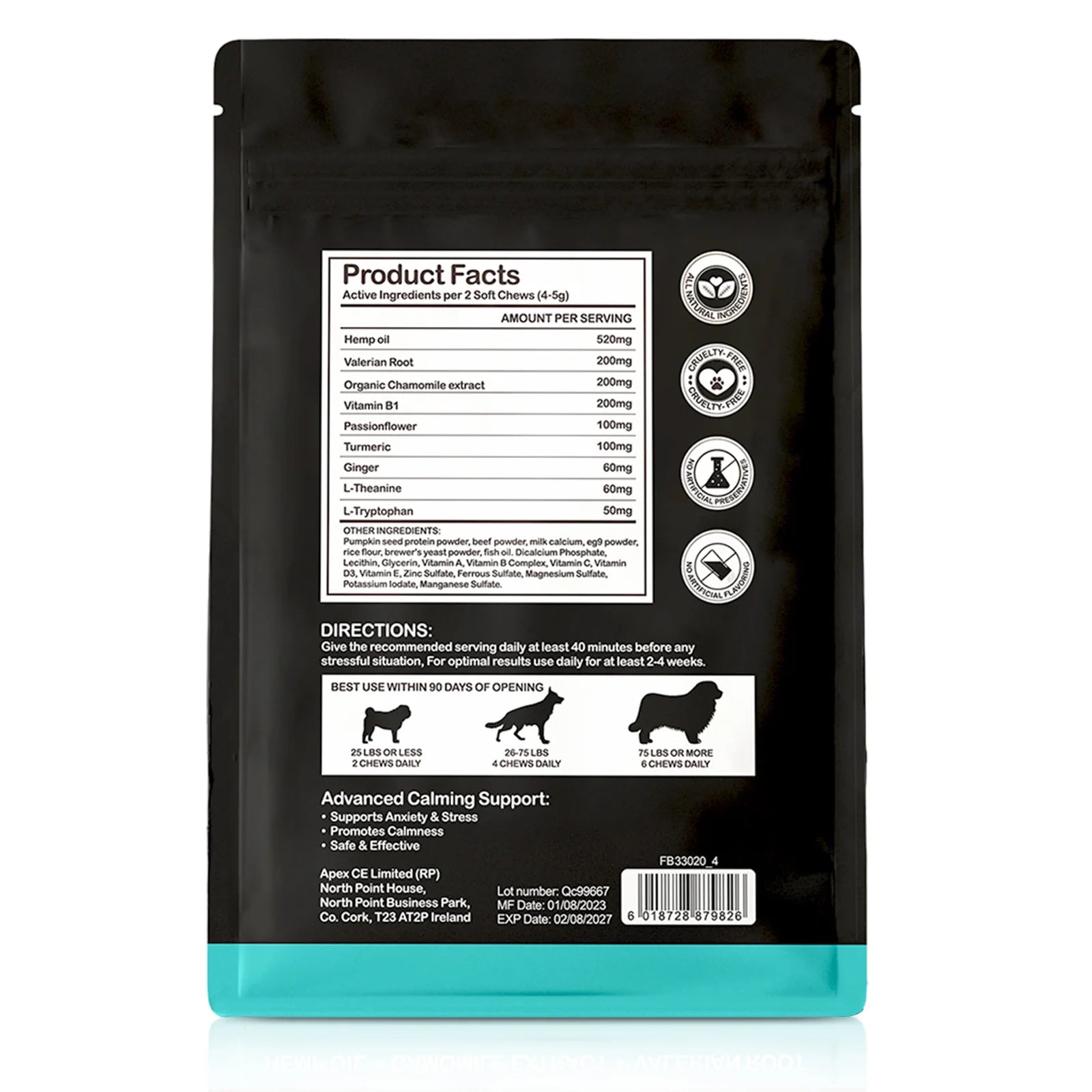 60 Calming Chews for Dogs Stress & Anxiety with Peking Duck Flavor Chamomile Extract Valerian Root Calmness Promotes Relaxation