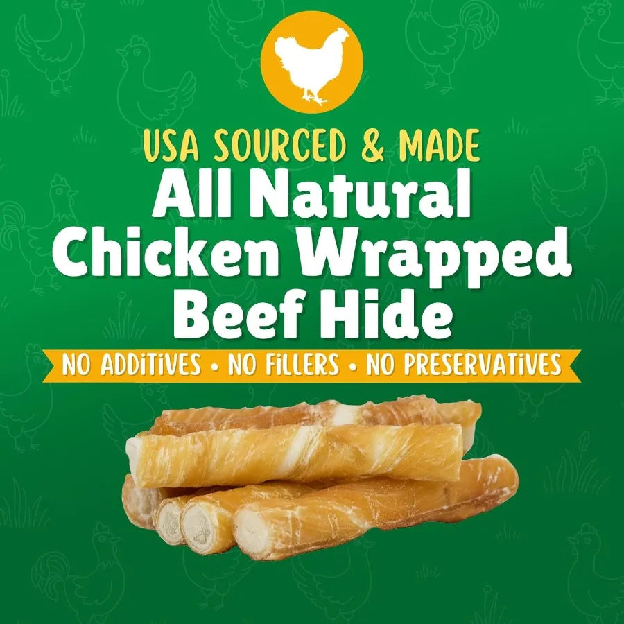 Chicken Wrapped Rawhide Dog Treats for Toy Dogs Under 25 lbs 40ct Natural Chicken and Beef Hide Twists Long Lasting Chews Ideal